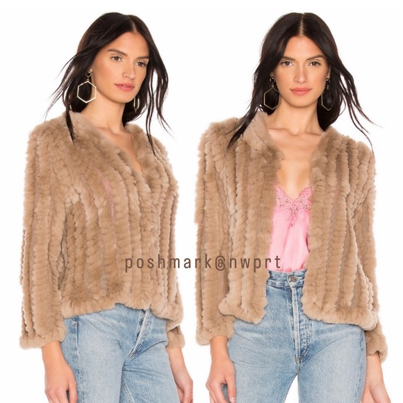 NWT 🐰 HEARTLOOM Rosa Jacket Rabbit Fur Latte Tan Camel Beige XS 0 2 Revolve - Picture 1 of 12